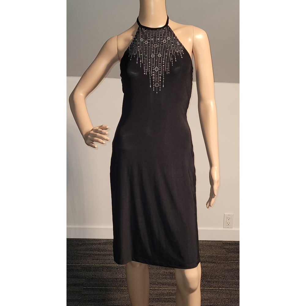 Le Chateau Party‎ Short Dress Size Small With Neck Tie and Silver Design